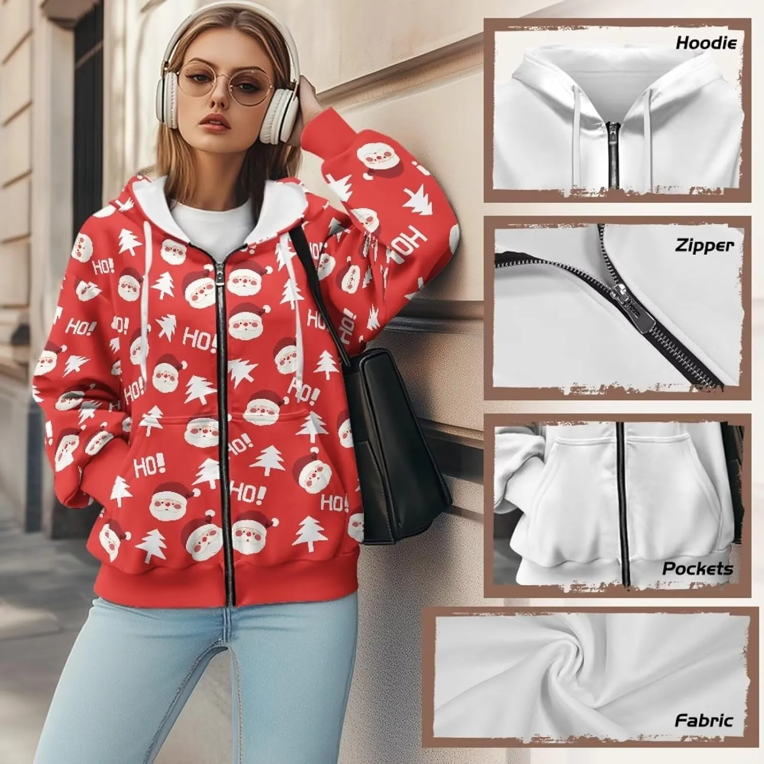 Loose Thin Jacket for Women Long Sleeve Zip Up Hoodies Teen Girls Hooded Sweatshirt Trendy Print Pullover