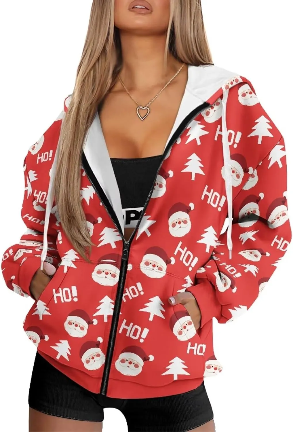 Loose Thin Jacket for Women Long Sleeve Zip Up Hoodies Teen Girls Hooded Sweatshirt Trendy Print Pullover
