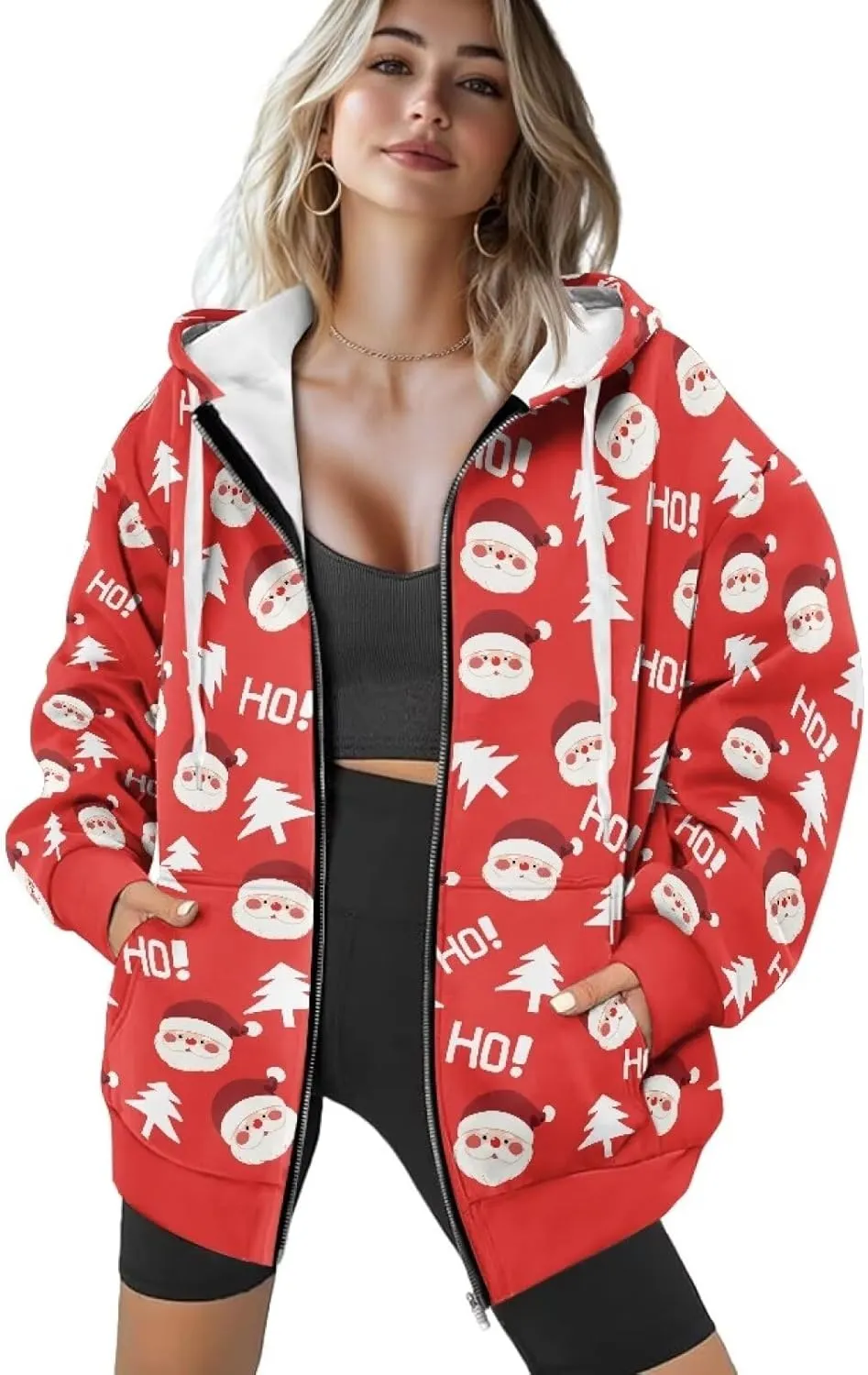 Loose Thin Jacket for Women Long Sleeve Zip Up Hoodies Teen Girls Hooded Sweatshirt Trendy Print Pullover