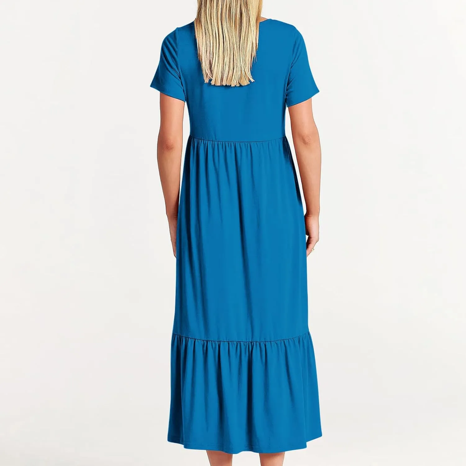 Maxi Dresses for Women 2025 Plus Size Short Sleeve Tiered Ruffle Dress Summer Causal Crewneck Tshirt Dress Pockets
