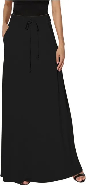 Maxi Skirt for Women 2024 Solid Color Casual Elastic High Waisted Long Skirts Womens Skirts Midi Length with Pockets