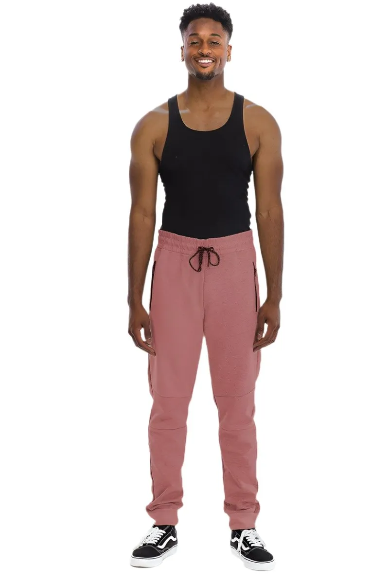 Mens Light Red Heathered Cotton Sweat Pants