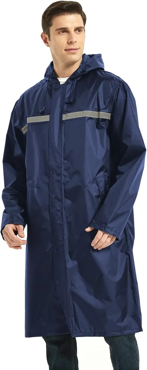 Mens Long Rain Jacket Hooded Rain Poncho Emergency Waterproof Poncho Lightweight Raincoat for Outdoor Activities