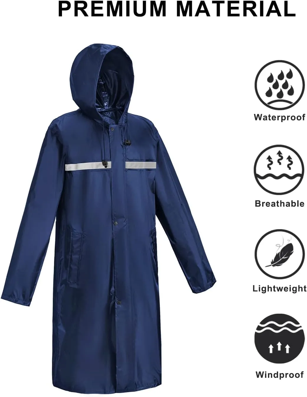 Mens Long Rain Jacket Hooded Rain Poncho Emergency Waterproof Poncho Lightweight Raincoat for Outdoor Activities