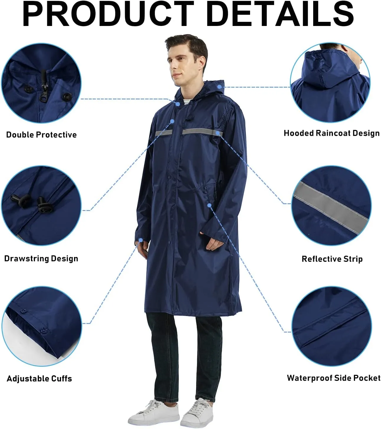 Mens Long Rain Jacket Hooded Rain Poncho Emergency Waterproof Poncho Lightweight Raincoat for Outdoor Activities