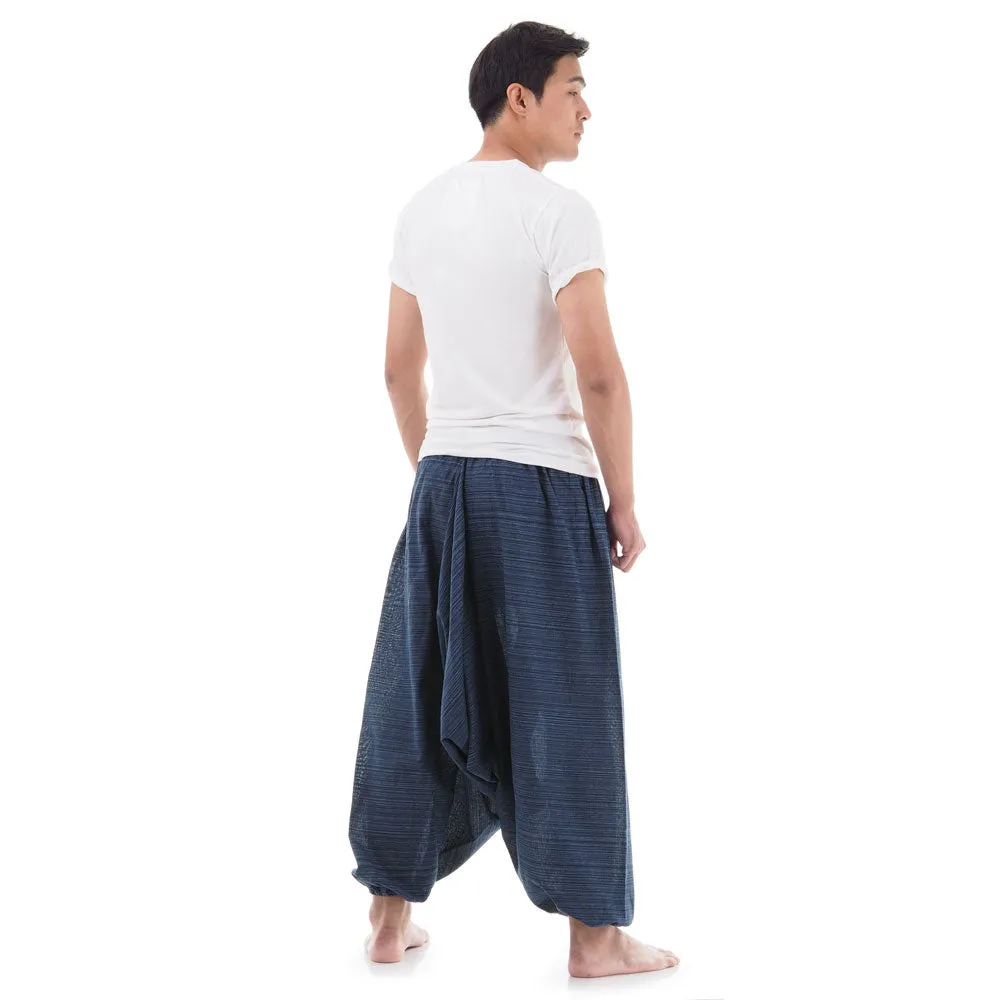 Men's Pinstripe Drop Crotch Harem Pants Deep Sea Blue