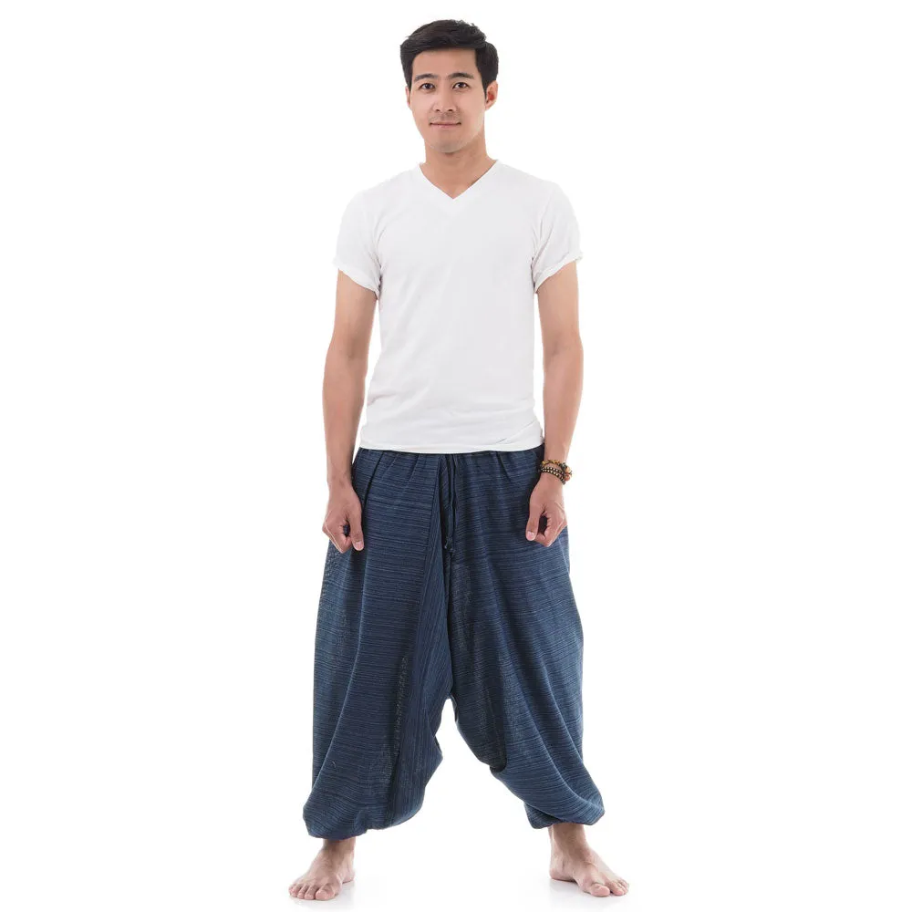 Men's Pinstripe Drop Crotch Harem Pants Deep Sea Blue