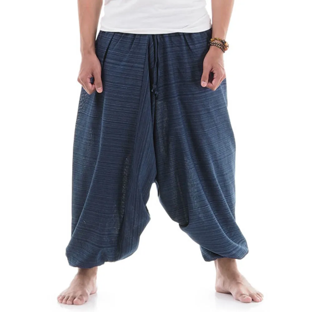 Men's Pinstripe Drop Crotch Harem Pants Deep Sea Blue