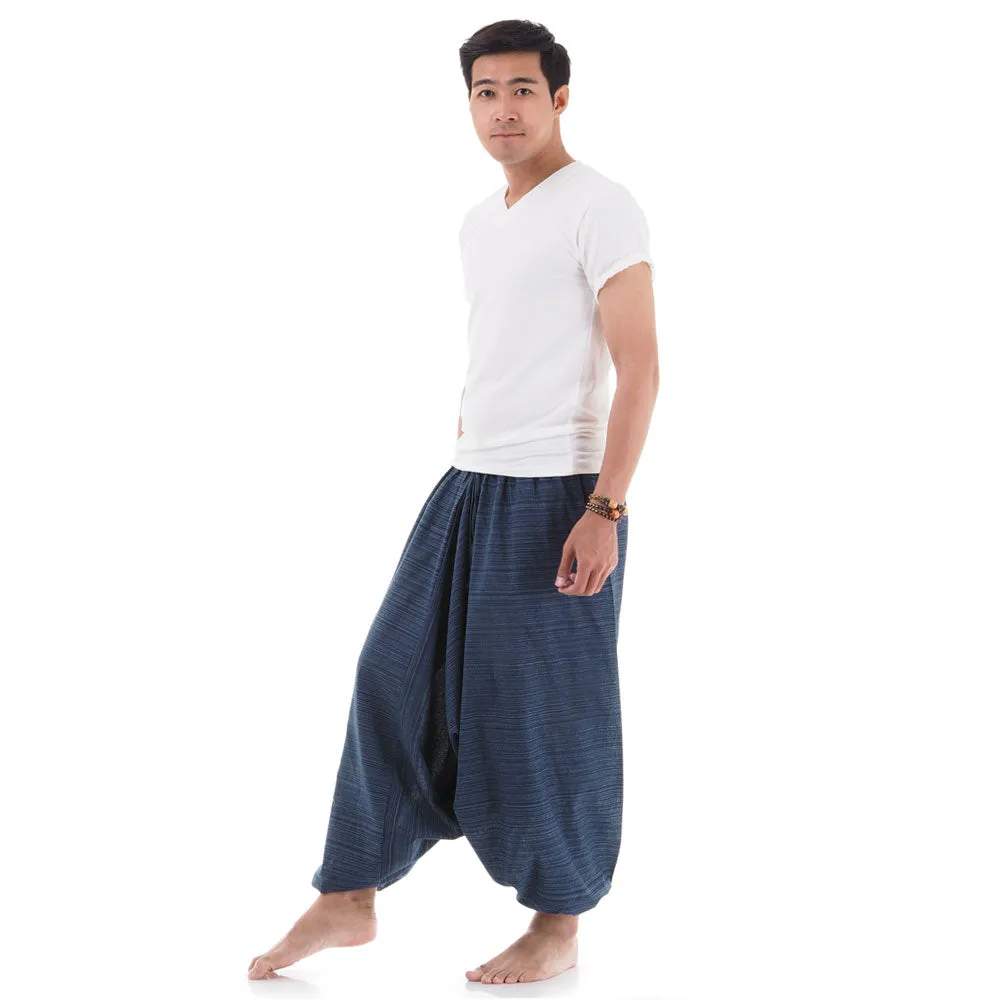 Men's Pinstripe Drop Crotch Harem Pants Deep Sea Blue