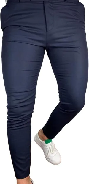 Men's Skinny Tapered Chino Pants Solid Slim Fit Business Casual Trousers Classic Flat Front Dress Long Pant