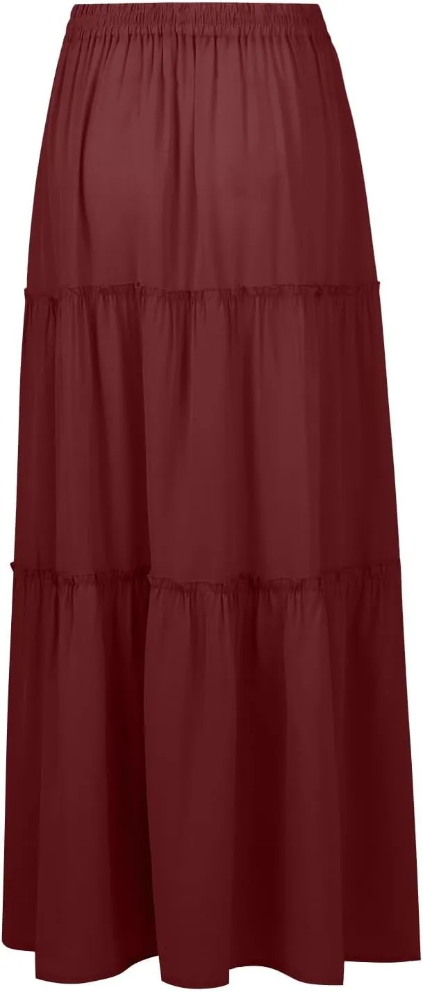 midelxp Boho Long Skirts for Women Summer High Waisted Western Skirt with Pockets Vacation Beach A-Line Flowy Maxi Skirts