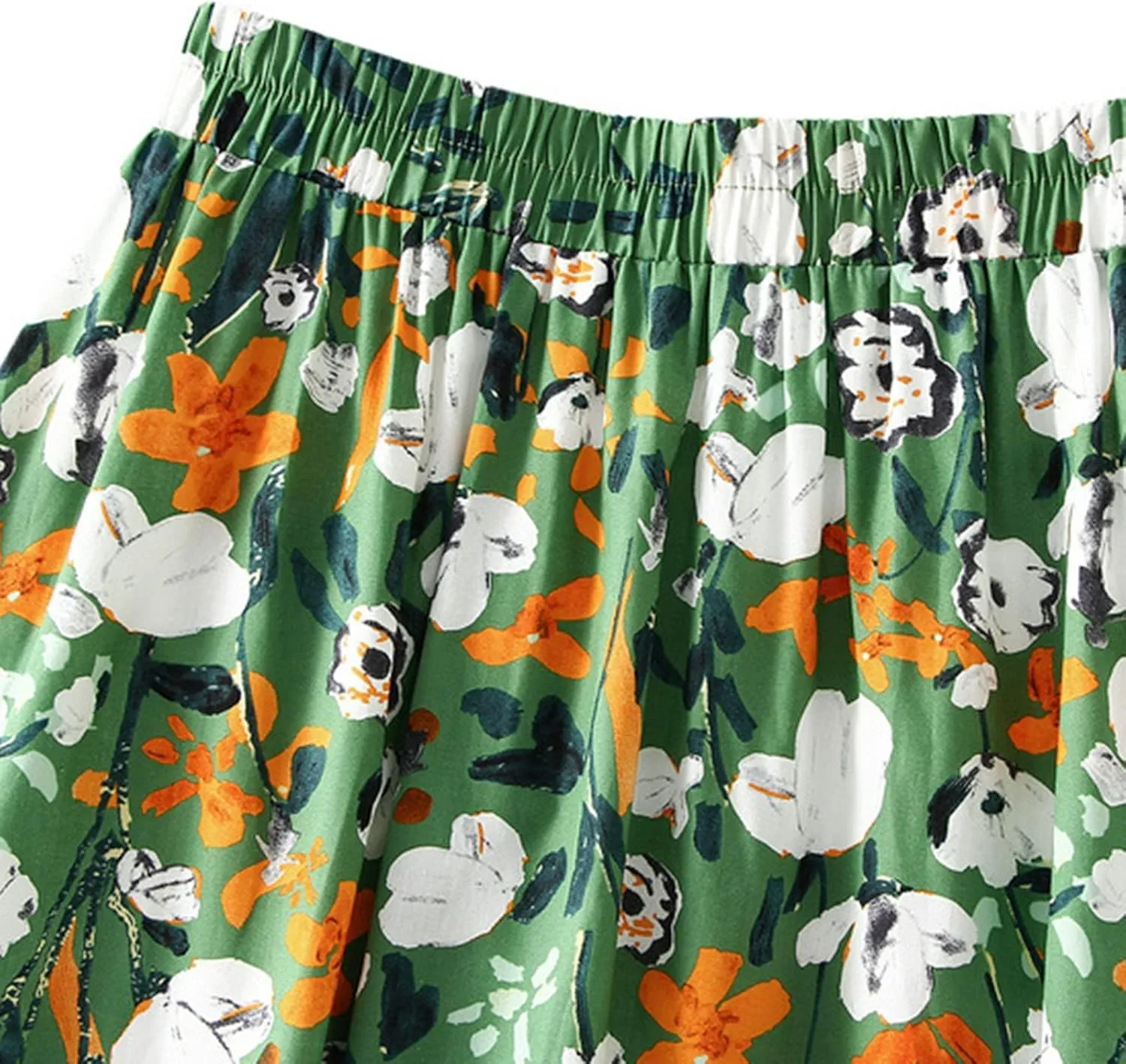 Midi Skirts for Women Floral Printed Midi Skirt High Waisted A Line Skirt Elastic Waist Skirt Pleated Skirts Midi
