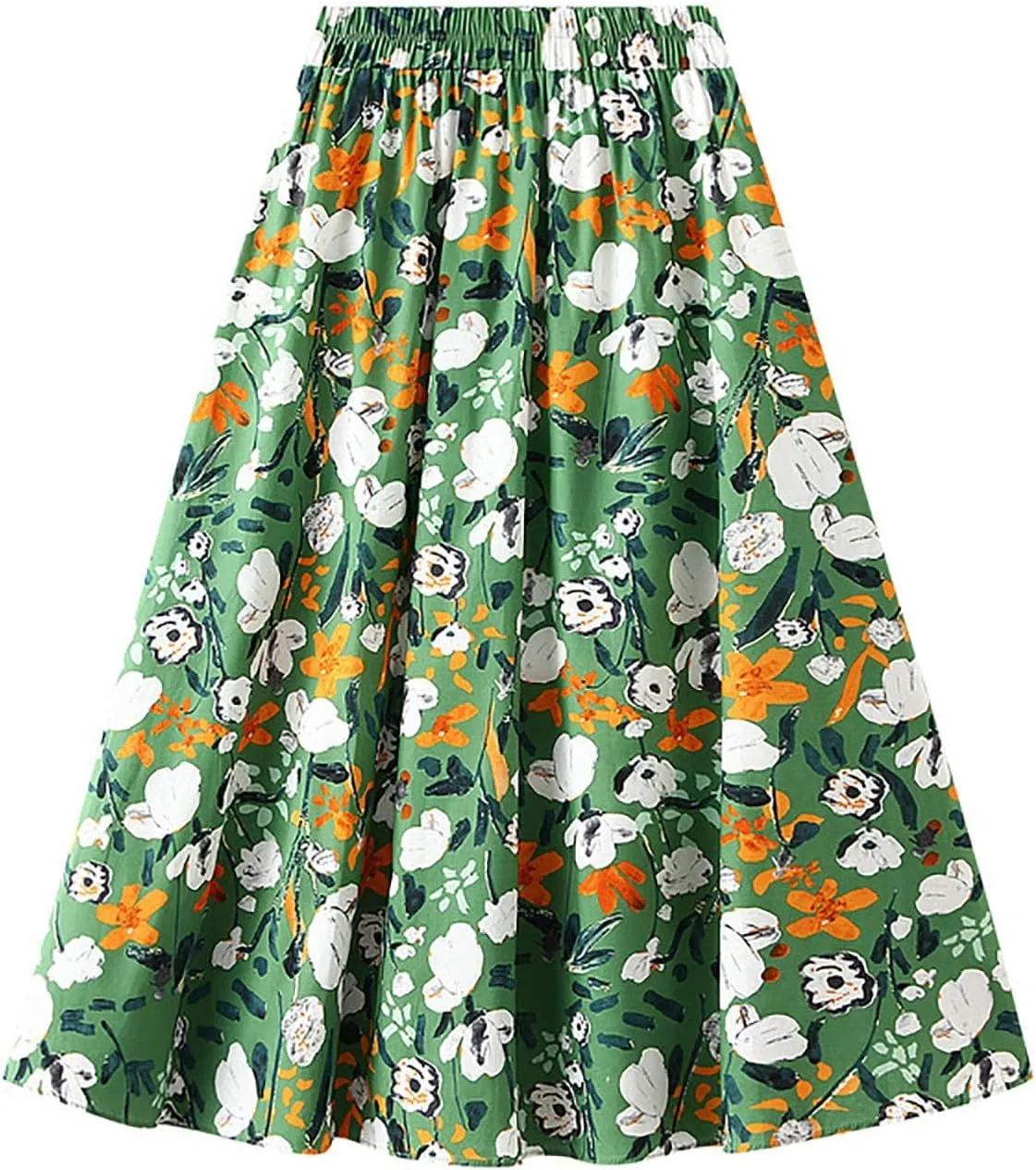 Midi Skirts for Women Floral Printed Midi Skirt High Waisted A Line Skirt Elastic Waist Skirt Pleated Skirts Midi