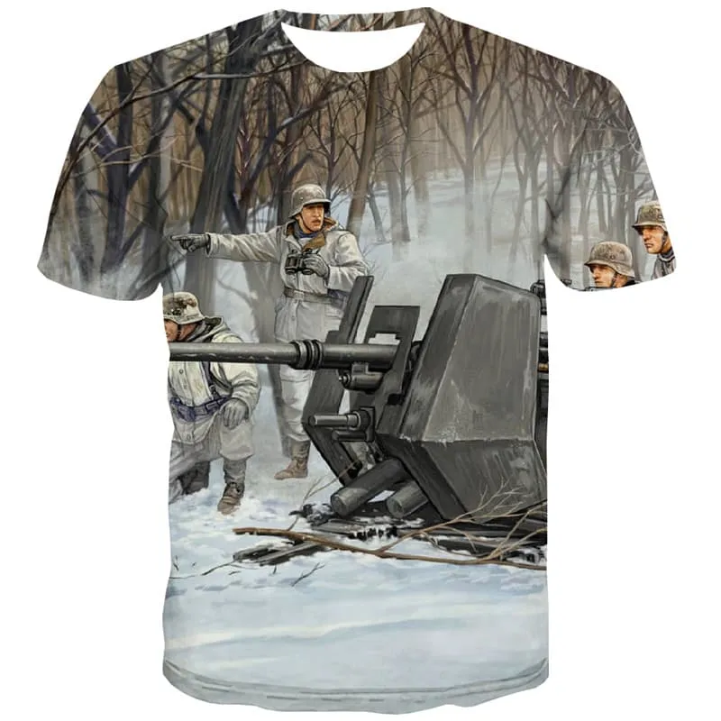 Military T-shirt Men War Tshirt Printed Snow Tshirt Anime Metal Tshirts Novelty Forest Shirt Print