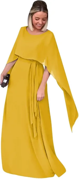 Mother of The Bride Groom Dresses with Cape Long Chiffon Formal Evening Grandmother Gowns DK502