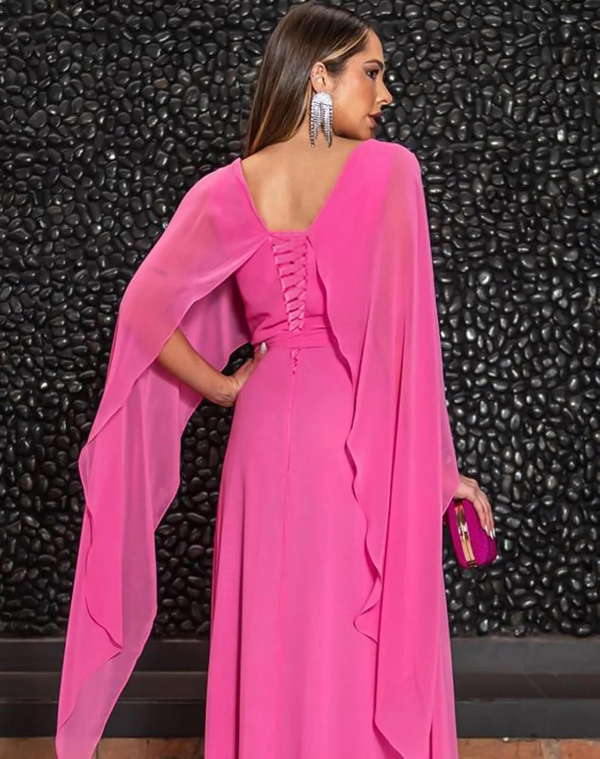 Mother of The Bride Groom Dresses with Cape Long Chiffon Formal Evening Grandmother Gowns DK502