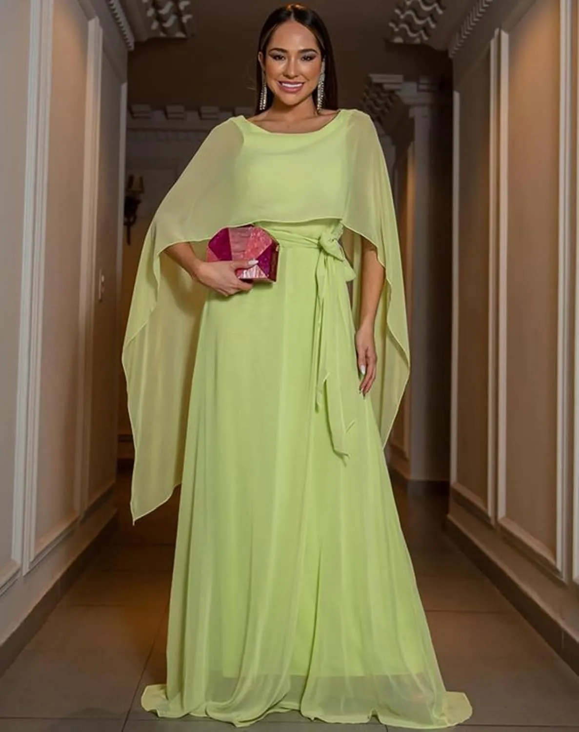Mother of The Bride Groom Dresses with Cape Long Chiffon Formal Evening Grandmother Gowns DK502