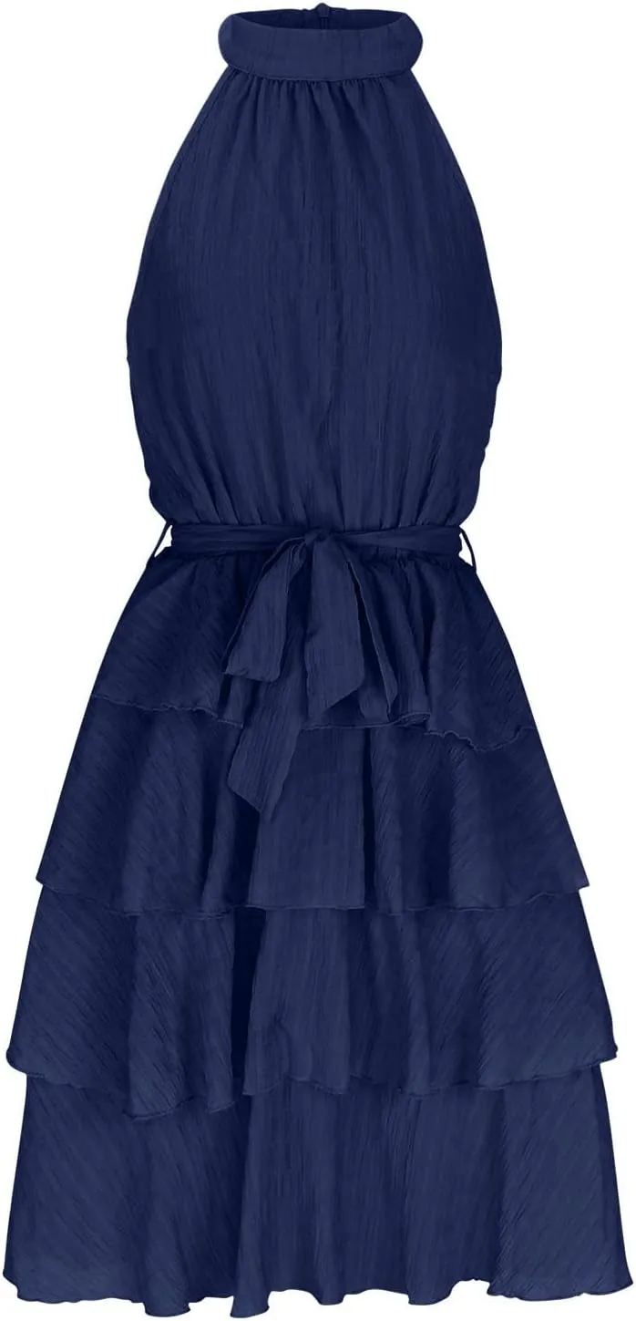 Off Shouder Sleeveless Dress for Women Sexy Short Mini Dress Ruffle Hem Dress Beach Party Club Cocktail Dress