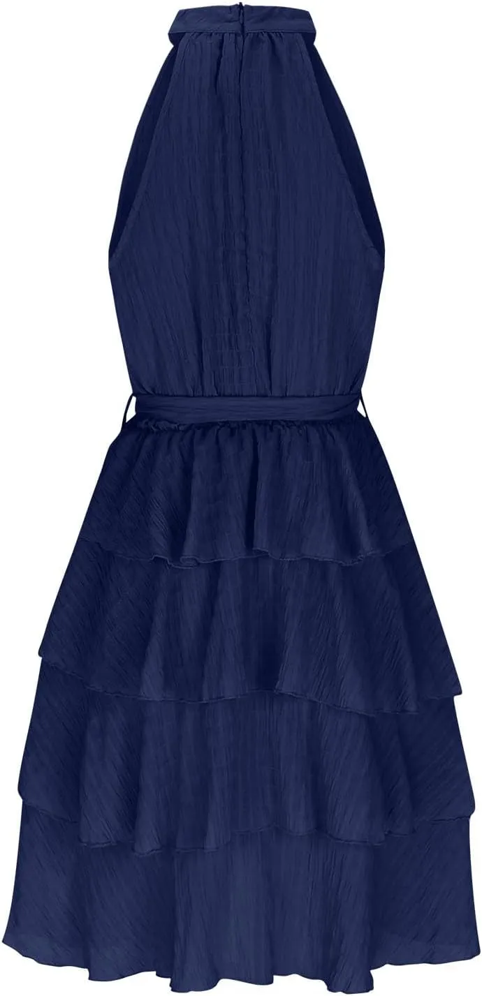 Off Shouder Sleeveless Dress for Women Sexy Short Mini Dress Ruffle Hem Dress Beach Party Club Cocktail Dress
