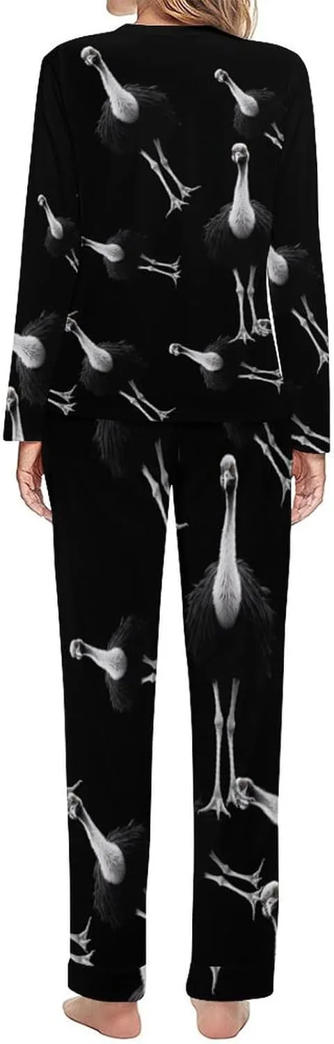 Ostrich Women's Pajama Set Long Sleeve Pj Sets Casual Two Piece Loungewear Soft Sleepwear