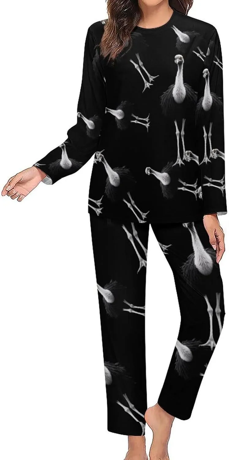 Ostrich Women's Pajama Set Long Sleeve Pj Sets Casual Two Piece Loungewear Soft Sleepwear