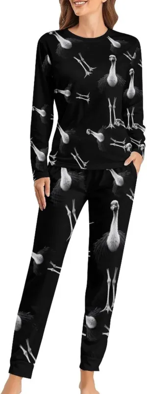 Ostrich Women's Pajama Set Long Sleeve Pj Sets Casual Two Piece Loungewear Soft Sleepwear