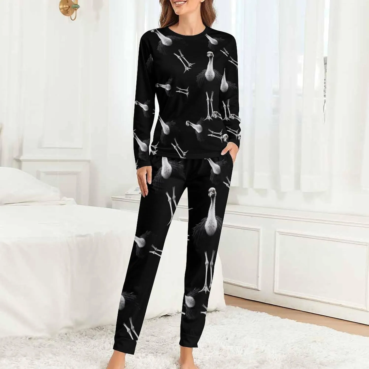 Ostrich Women's Pajama Set Long Sleeve Pj Sets Casual Two Piece Loungewear Soft Sleepwear