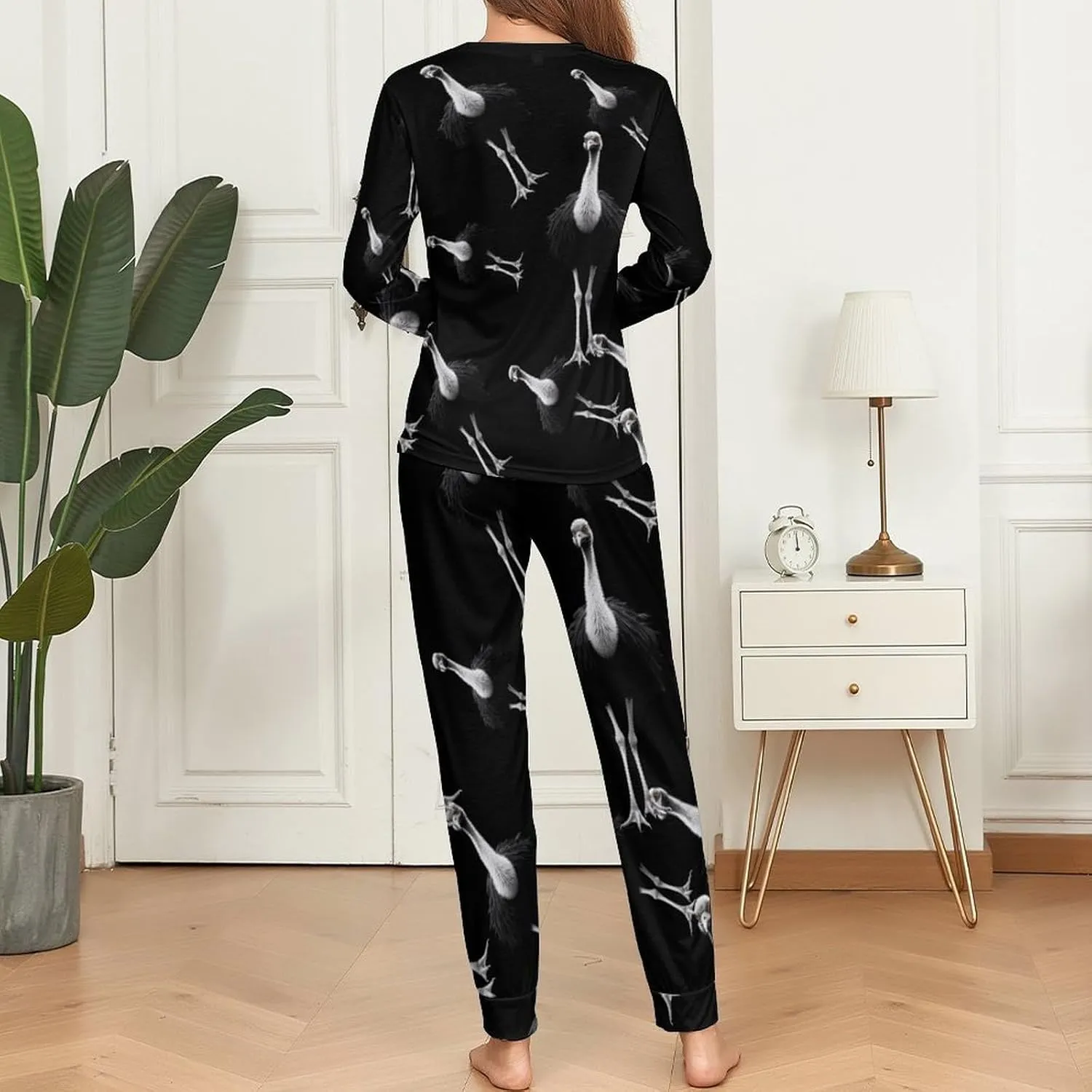 Ostrich Women's Pajama Set Long Sleeve Pj Sets Casual Two Piece Loungewear Soft Sleepwear