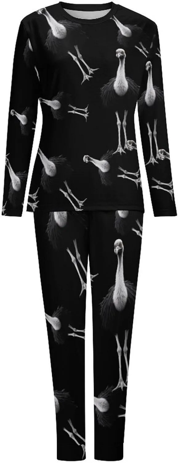 Ostrich Women's Pajama Set Long Sleeve Pj Sets Casual Two Piece Loungewear Soft Sleepwear