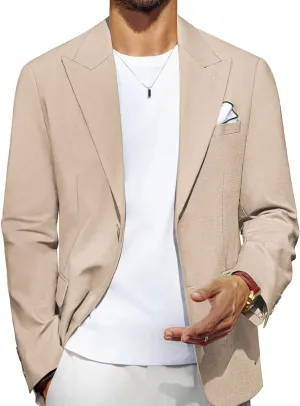 PJ PAUL JONES Blazer for Men Casual Cotton-Linen Sport Coat Lightweight 2 Button Lined Blazer Jacket