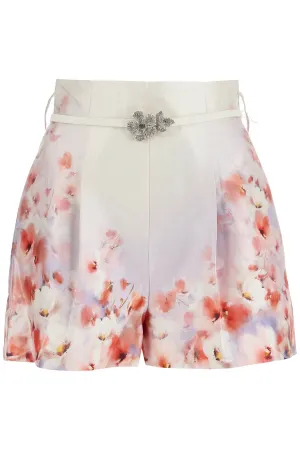Red Low-waist Floral Silk And Cotton Shorts