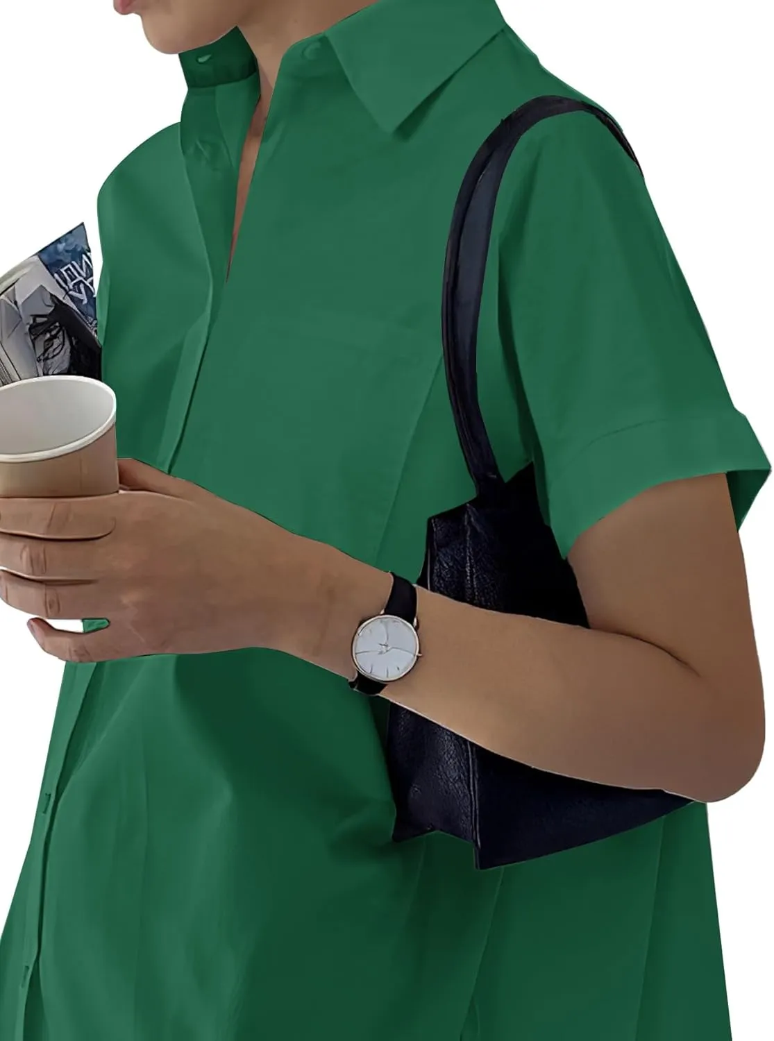 Rooscier Women's Casual Shirt Dress Collar V Neck Button Down Short Sleeve Loose Mini Dresses