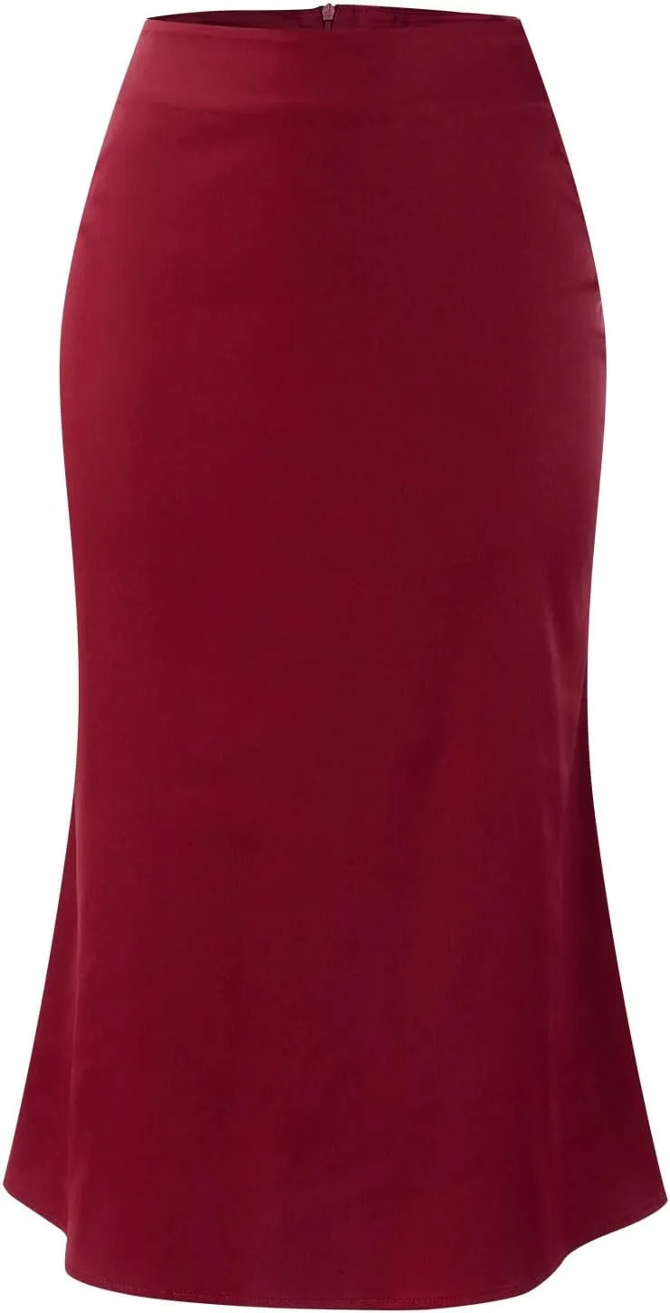 Satin Skirts for Women High Waisted Elegant Midi Length Dress Skirt with Front Tie Detail and Flowy Silhouette