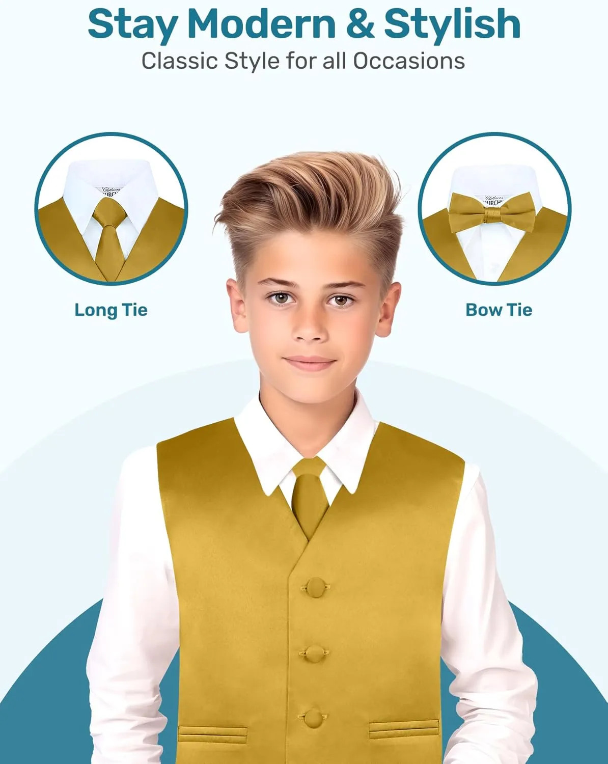 S.H. Churchill & Co. Boy's 4 Piece Vest Set, with Bow Tie, Neck Tie & Pocket Hankie
