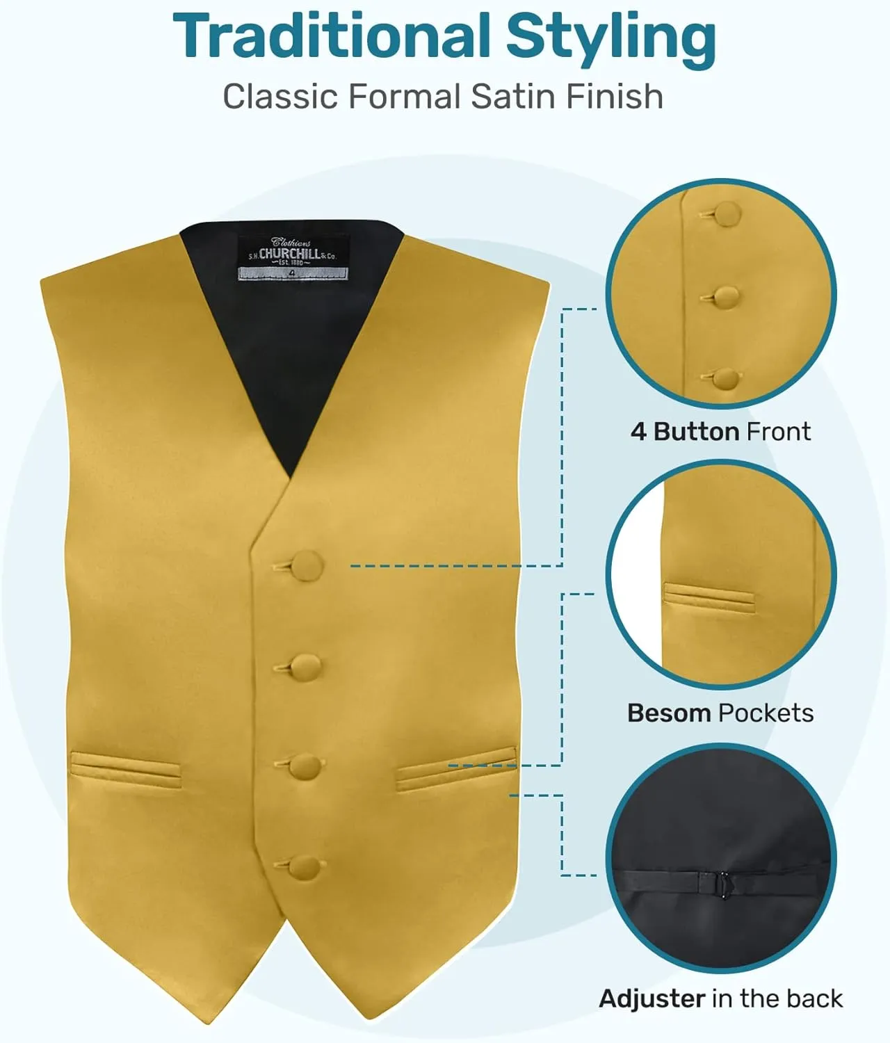 S.H. Churchill & Co. Boy's 4 Piece Vest Set, with Bow Tie, Neck Tie & Pocket Hankie