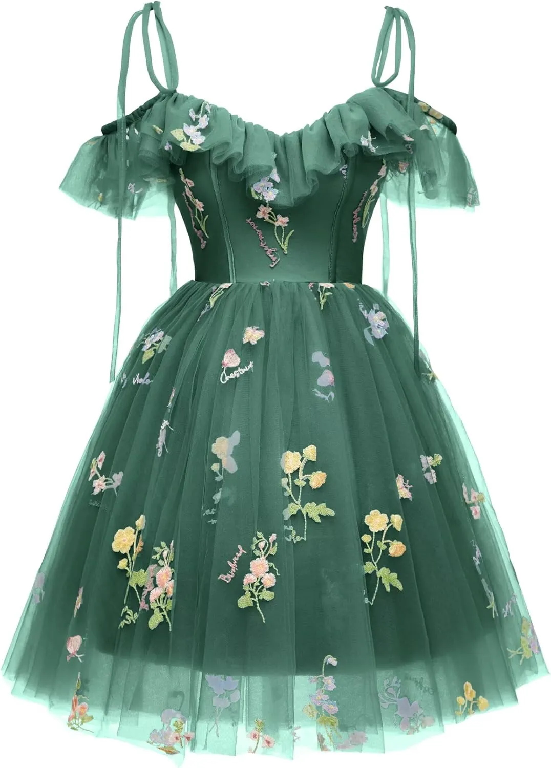 Short Homecoming Dresses for Teens Flower Embroidery Tulle Spaghetti Strap Knee Length Daisy Floral Prom Dresses