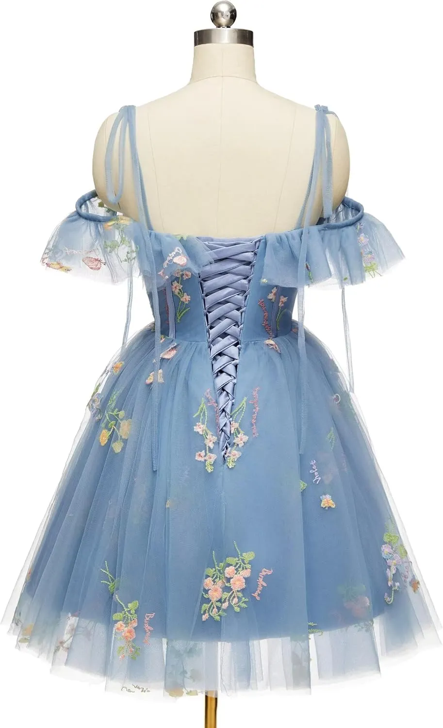 Short Homecoming Dresses for Teens Flower Embroidery Tulle Spaghetti Strap Knee Length Daisy Floral Prom Dresses