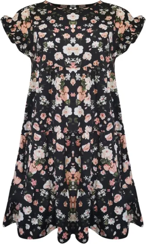 Short Sleeve Summer Dresses for Women 2025 Vacation Beach Floral Ruffles Boho Sundresses Loose Fit Crewneck Mini Dress
