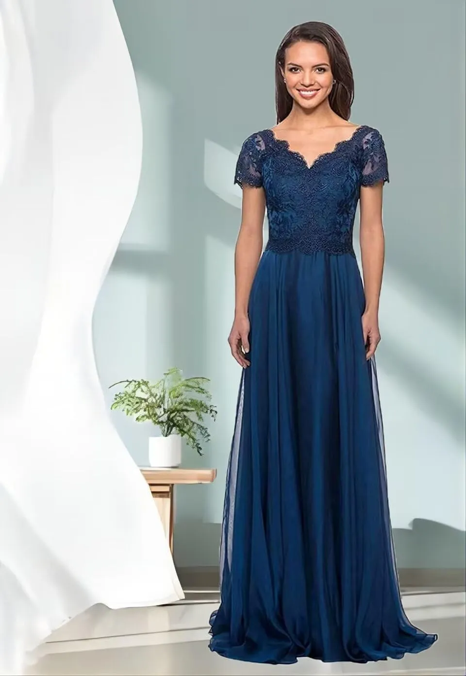 Short Sleeves Mother of The Bride Dresses V-Neck Laces Formal Evening Gowns for Women A-line Mother of The Groom Dress