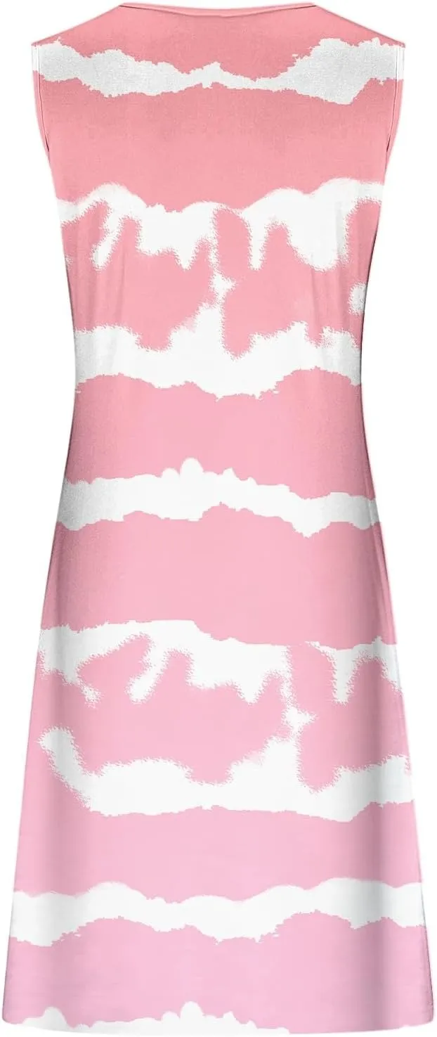 Spring Dresses for Women 2025 Mini Sun Dress Casual Floral Sundress Sleeveless Tank Crewneck Coverup Mini Dress