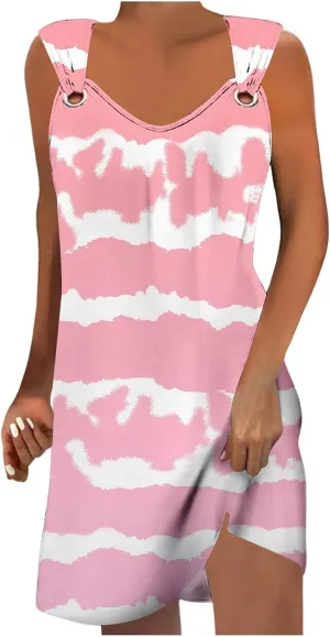 Spring Dresses for Women 2025 Mini Sun Dress Casual Floral Sundress Sleeveless Tank Crewneck Coverup Mini Dress