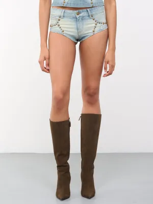 Studded Jean Mini Shorts (4J004A-C9468-TICINO-WARM)