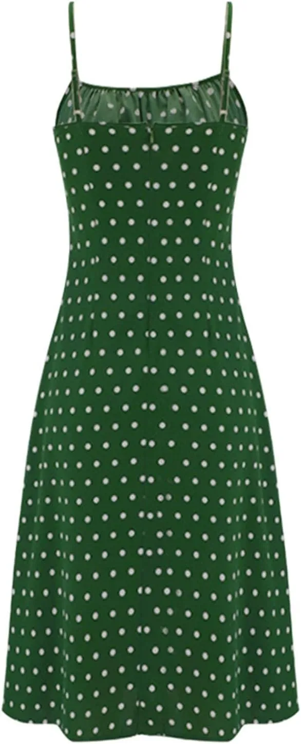 Summer Dresses for Women 2025 Polka Dot Dress Midi Dress Spaghetti Strap Slit Sundress Beach Vacation Clothes