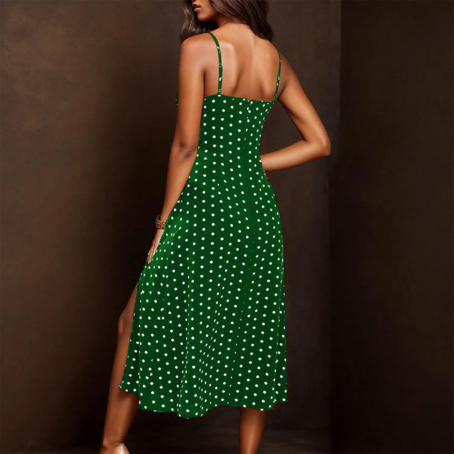 Summer Dresses for Women 2025 Polka Dot Dress Midi Dress Spaghetti Strap Slit Sundress Beach Vacation Clothes