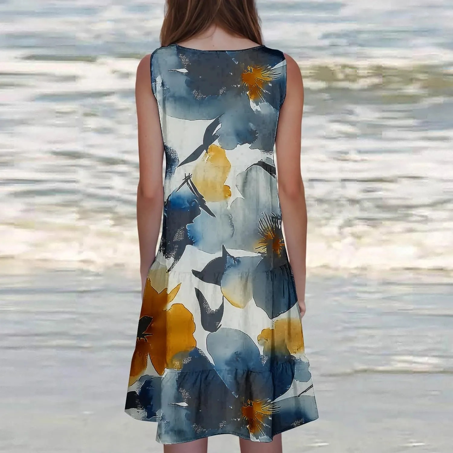Summer Tank Dresses for Women Ruffle Tiered Loose Casual A Line Beach Dress Sleeveless Floral Print Boho Sundress