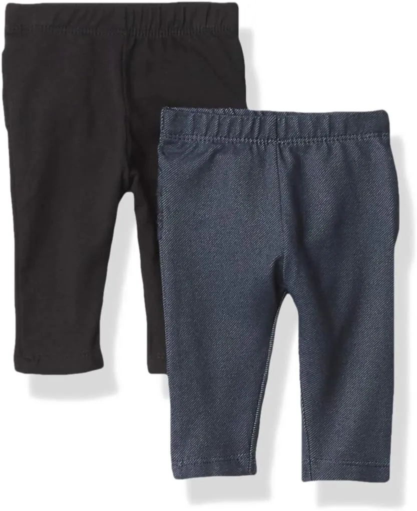 The Children's Place Baby Girls And Toddler Leggings Pants, Black/ True Indigo Baby 2-pack, 0-3 Months US