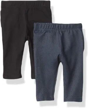 The Children's Place Baby Girls And Toddler Leggings Pants, Black/ True Indigo Baby 2-pack, 0-3 Months US