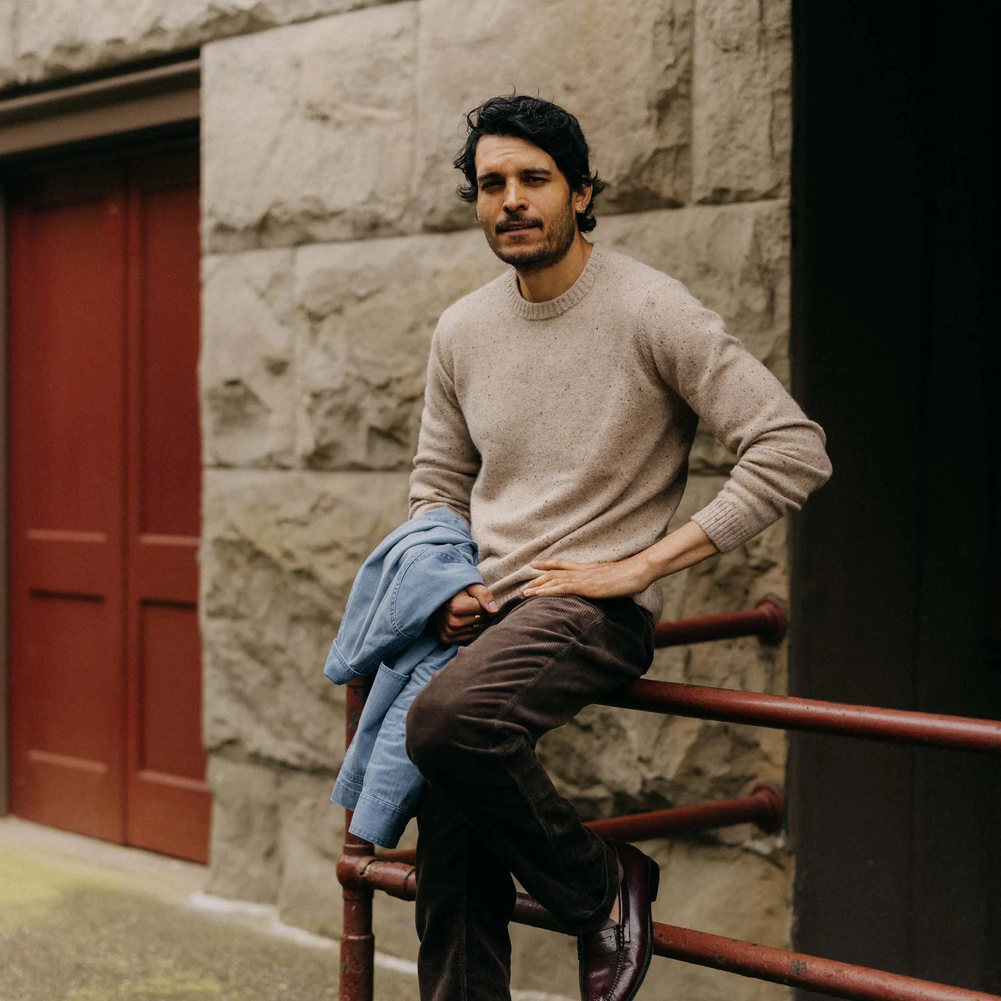 The Lodge Sweater in Sand Donegal
