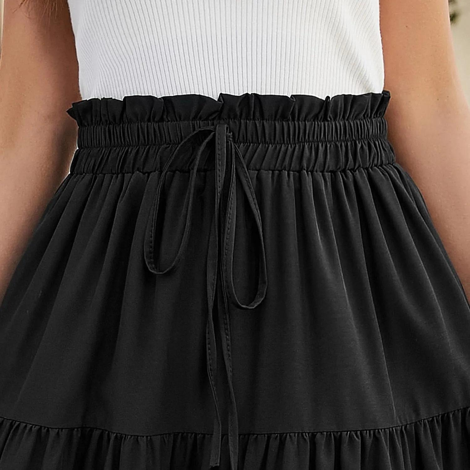Tiered Maxi Skirts for Women Comfy Long Skorts Elastic High Waisted Ruffle Hem Flowy Swing Summer Cover Ups