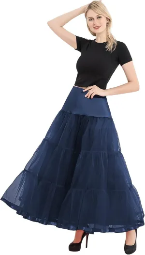 Tulle Skirts for Women Double-Layered Tutu Elastic Waist Floral Print Mesh High Low Asymmetrical A-Line Midi Skirt